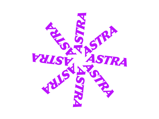 Logo du projet Astra, le mot ASTRA est répété dans une disposition en forme d'étoile